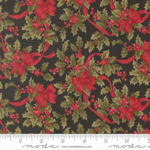 Candlelight Christmas Bows & Holly Berries Ebony Cotton 44"/45" Fabric Per Yard
