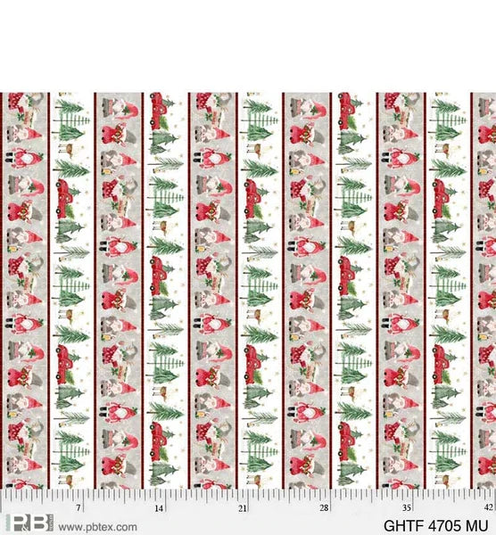 P&B Textiles Gnomes Home tree farm stripe Christmas quilting cotton fabric