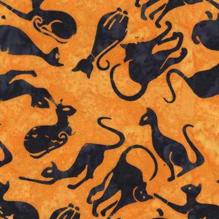Windham Fabrics Lantern Black Cat Halloween batik quilting fabric