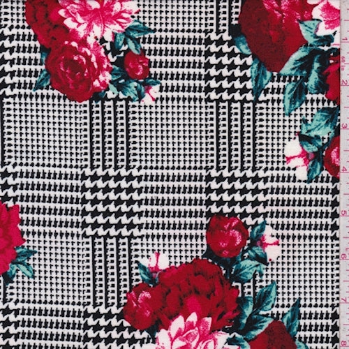 White/Berry Glen Plaid Floral Double Brushed Jersey Knit Fabric
