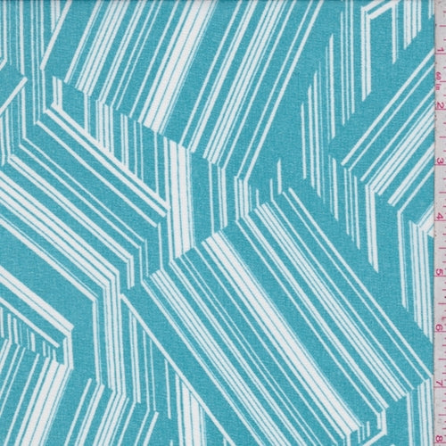 Teal/White Linear Block Crepe Georgette Fabric