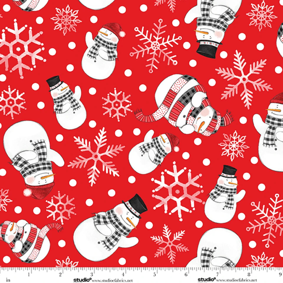 The Cool Club Red Snowman Toss Cotton Flannel 43"/44" Fabric Per Yard