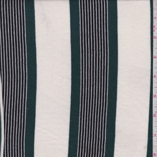 Ivory/Forest/Black Stripe Rayon Jersey Knit Fabric