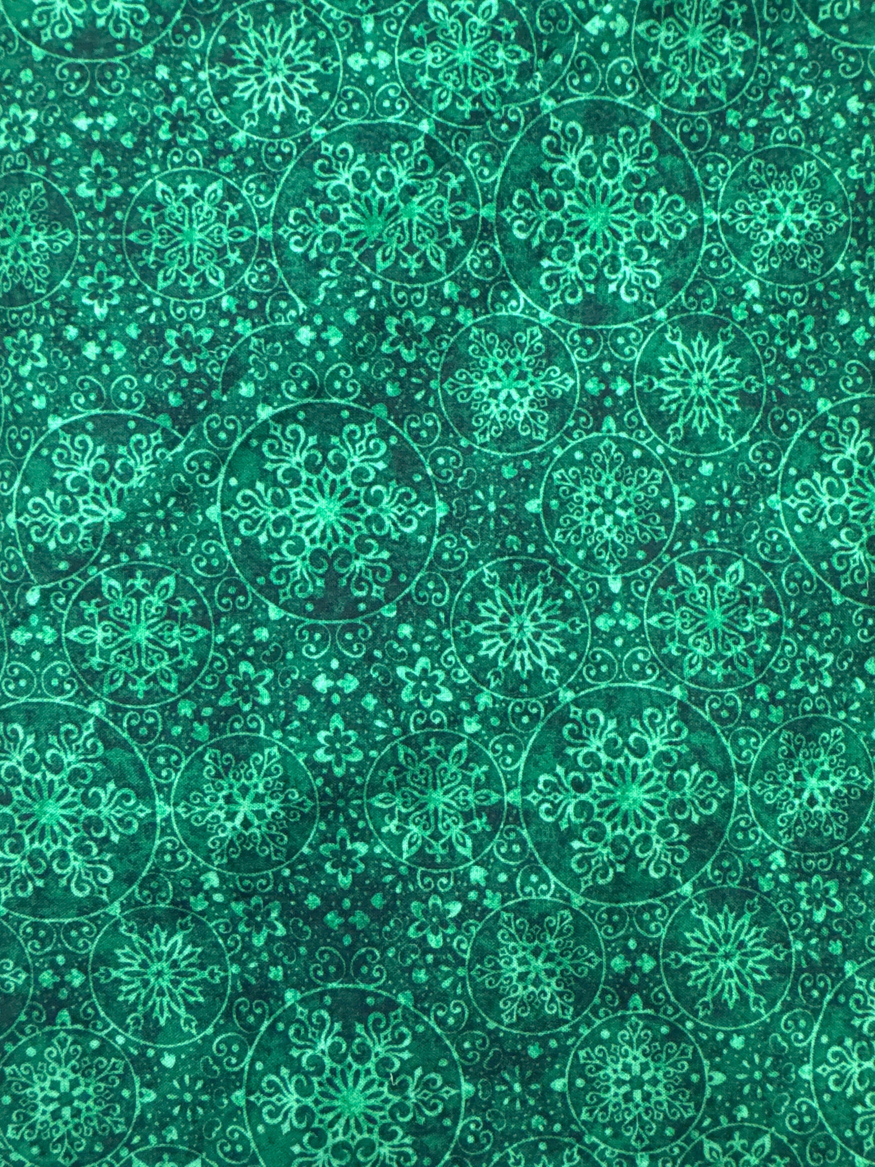 Santas Workshop Snowflakes Green holiday quilting fabric by Quilting Treasures