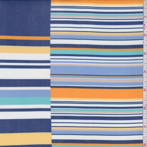 Periwinkle/Orange/Navy Stripe Block Power Mesh Fabric