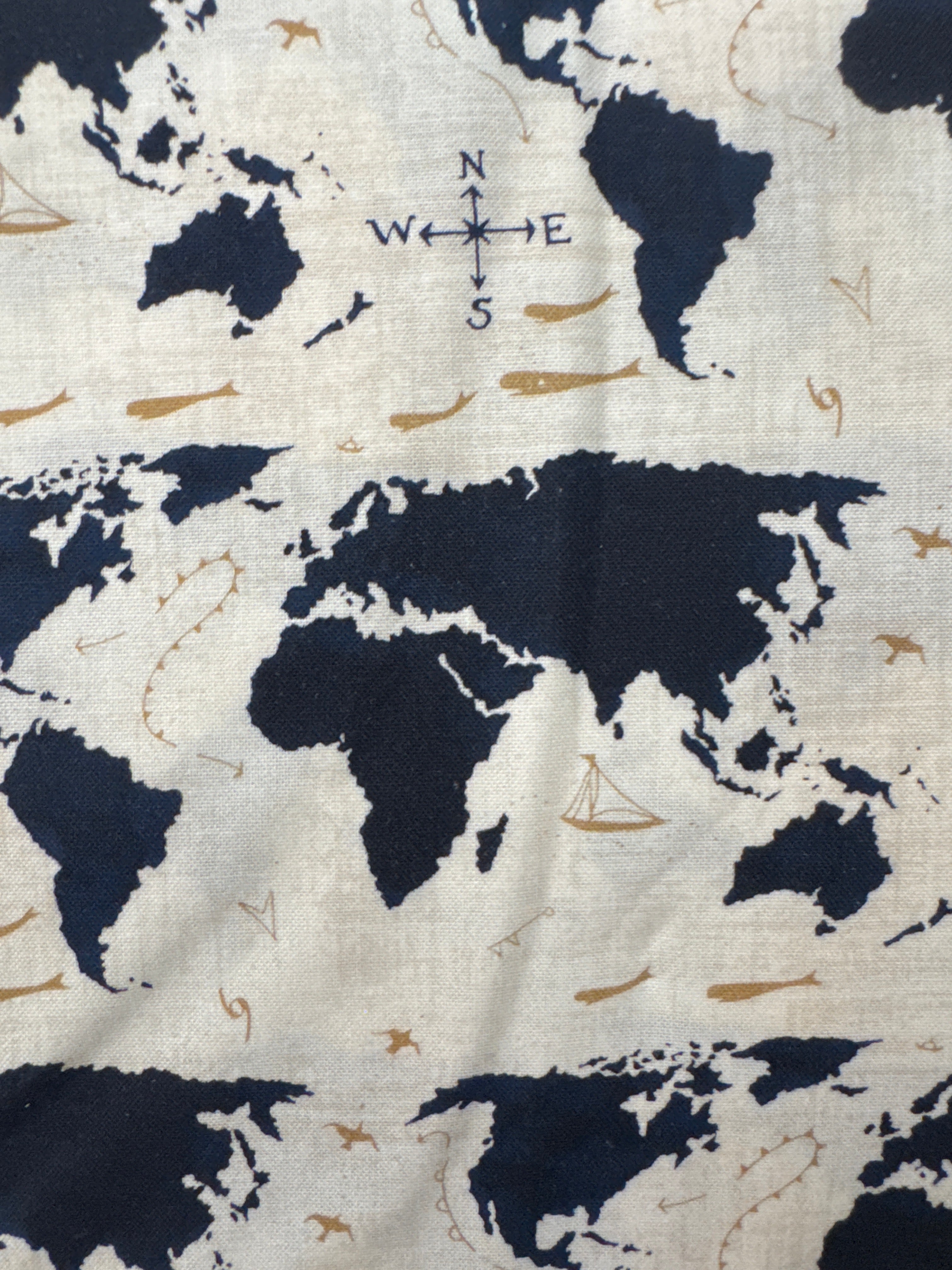 Longshore World Map Off White and Navy novelty quilting fabric by Moda