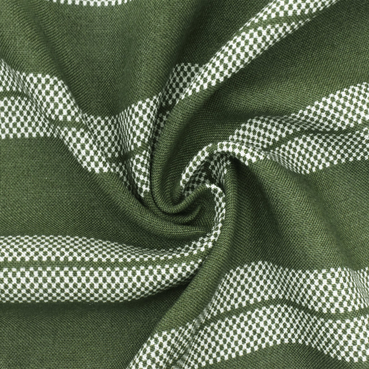 Kelp Green-White Stripe Mini Check Printed Challis Woven Fabric
