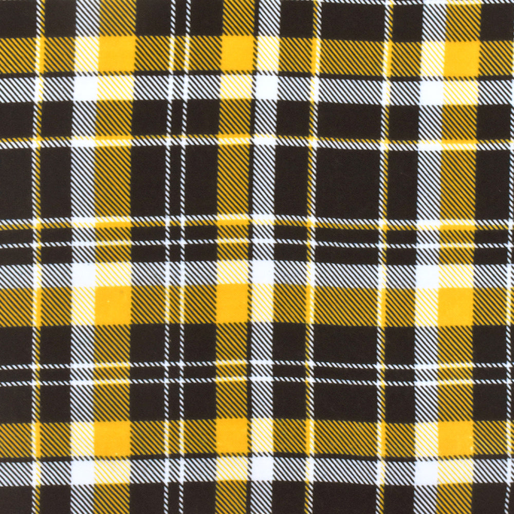 School Yellow-Black-Multi Plaid Printed Rayon Challis Fabric