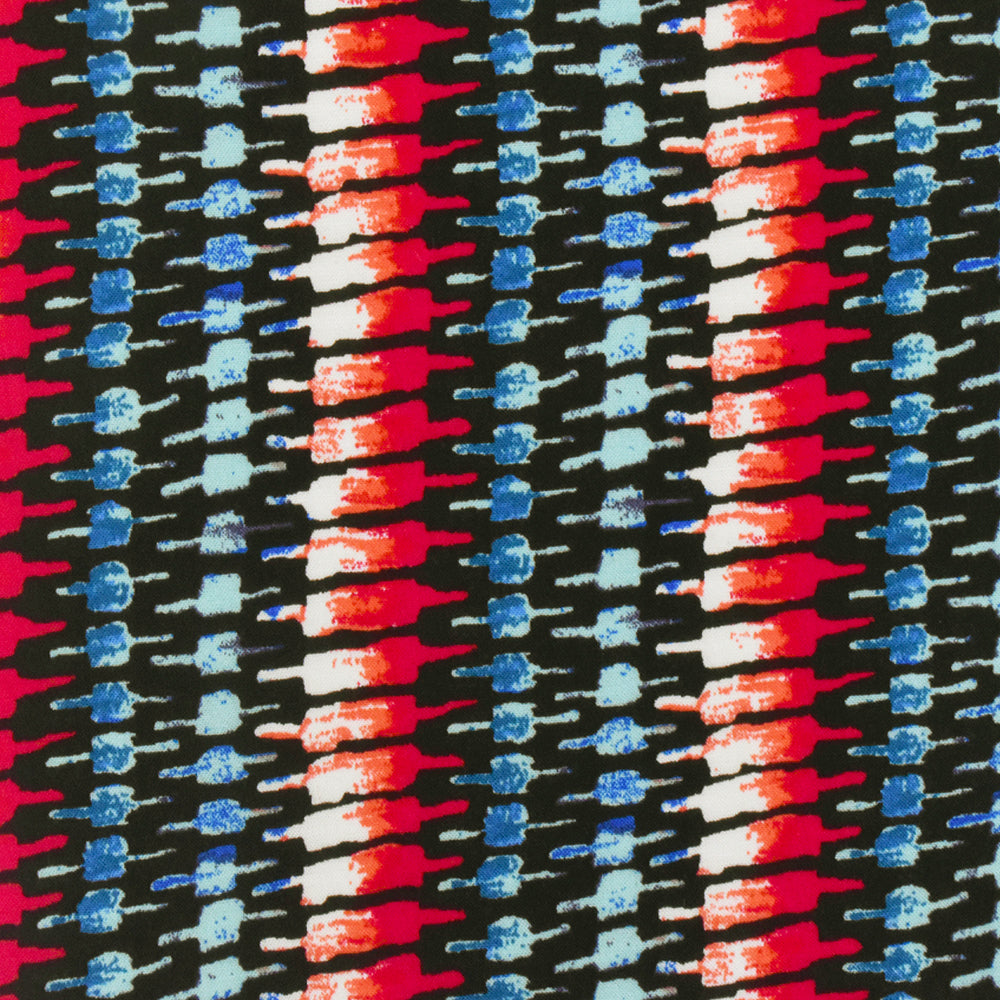 Red-Teal-Multi Tribal Printed Rayon Challis Woven Fabric
