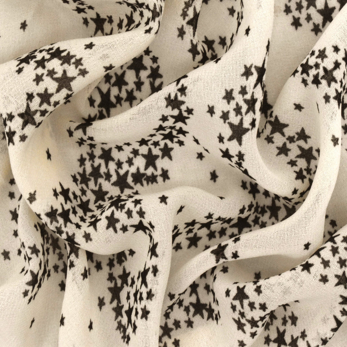 Cream Beige-Black Star Galaxy Printed Chiffon Woven Fabric