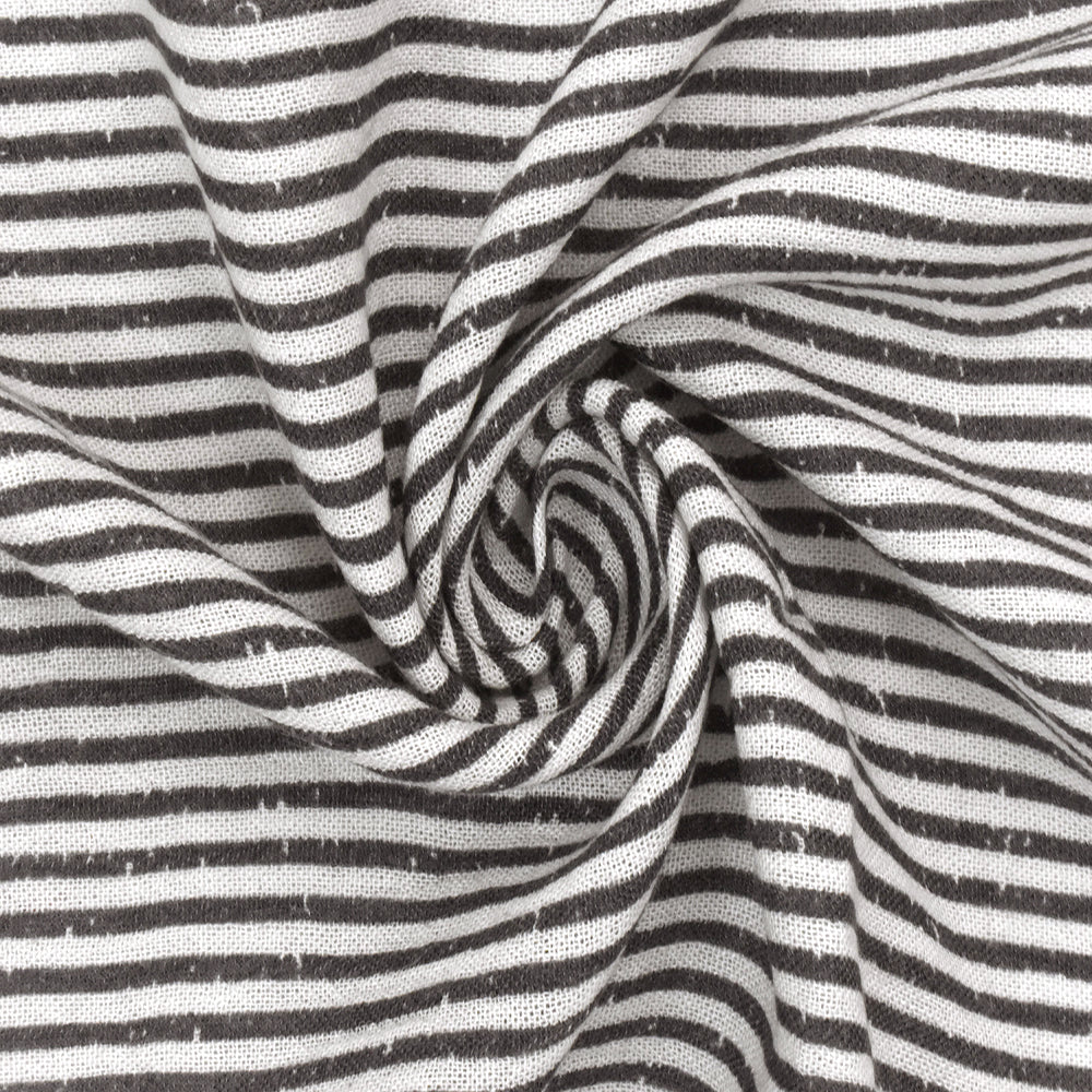 Lead Gray-White Printed Stripe Texture Cotton Gauze Fabric