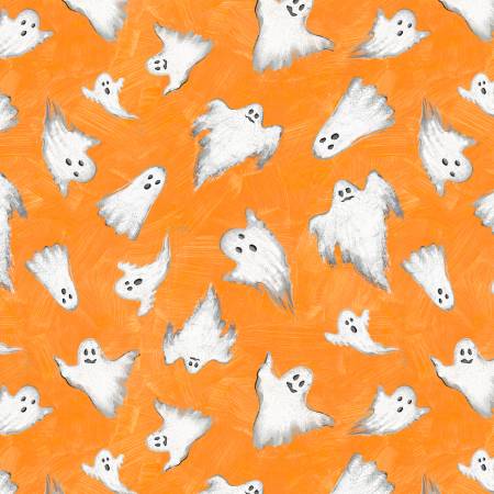 Wilmington Midnight Hauntings Orange Ghost All Over Halloween quilting fabric