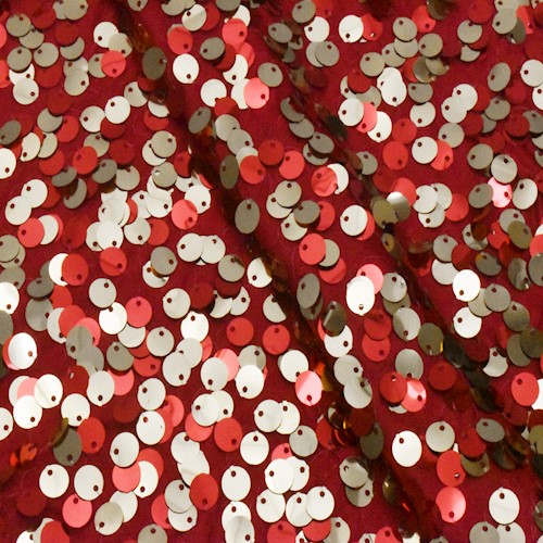 Red/Festive Gold Sequined Knit Fabric