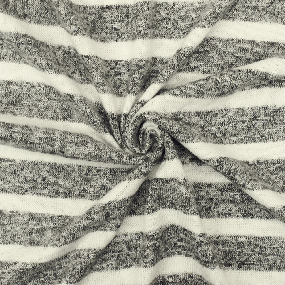 Off Black-Ivory Stripe Stretch Brushed Jersey Knit Fabric