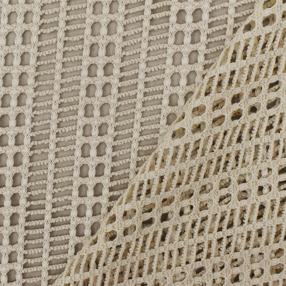 Light Beige Stripe Net-like Stretch Nylon Crochet Knit Fabric