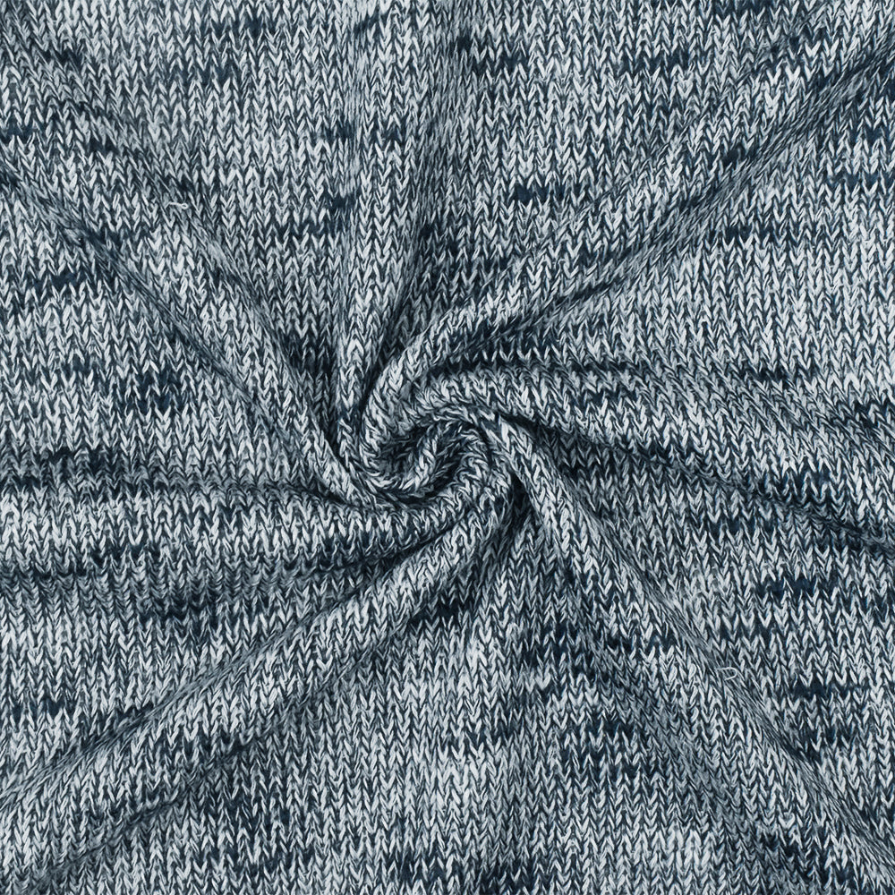 Steel Blue-White Slub-Like Texture Stretch Jersey Knit Fabric
