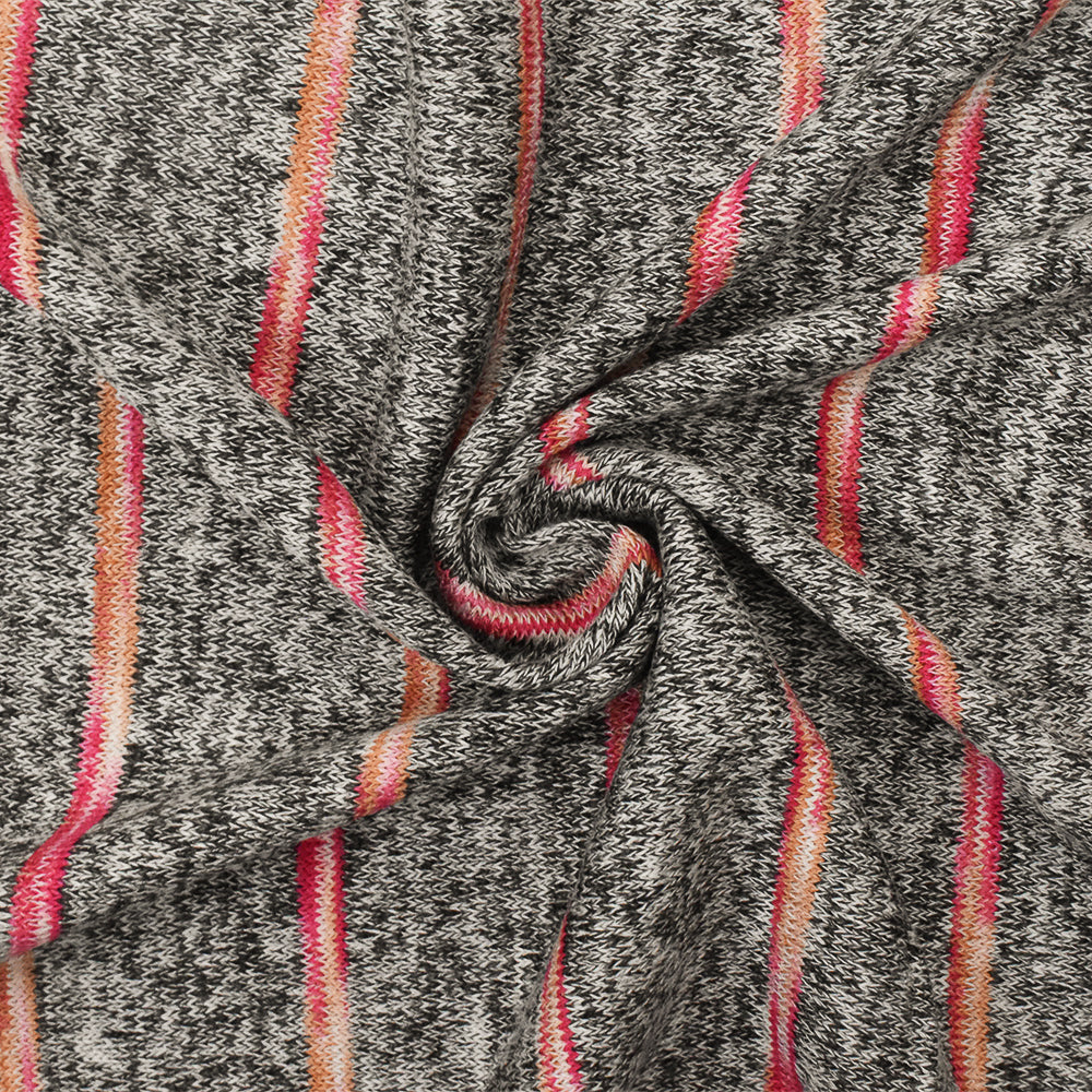Hot Pink-Black-Multi Stripe Texture Stretch Jersey Knit Fabric