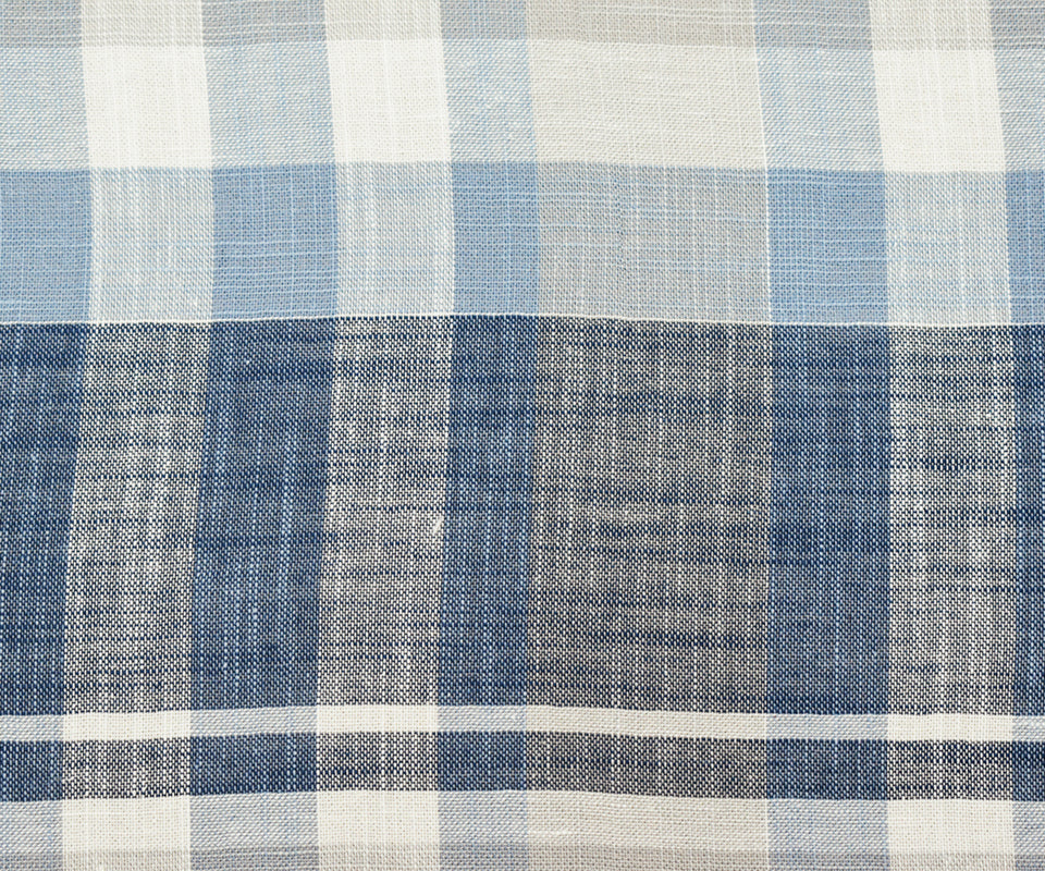 Blue-White Cotton Blend Famous Maker Plaid Check Woven Fabric