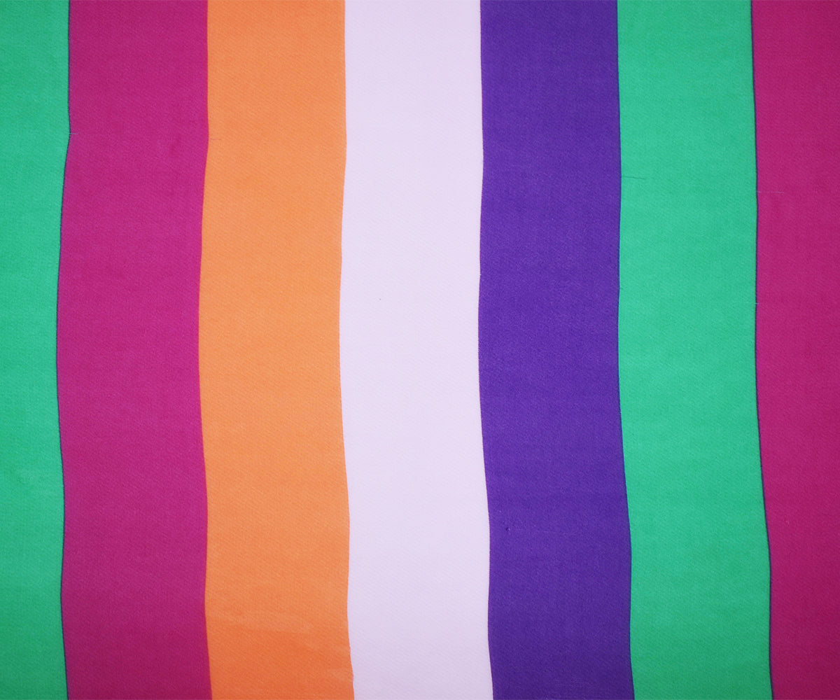 Deep Magenta-Green-Multi Nylon Stripe Printed Chiffon Woven Fabric