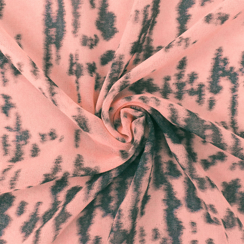 Pink-Gray Abstract Printed Poly Chiffon Woven Fabric