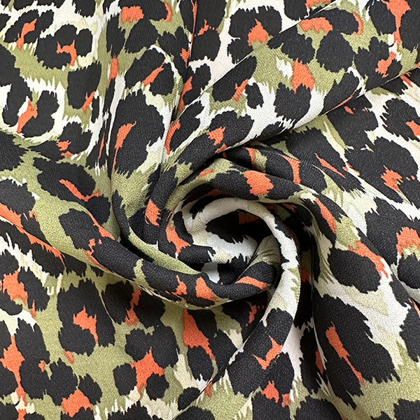 Olive Green Multi Animal Print Poly Georgette Fabric