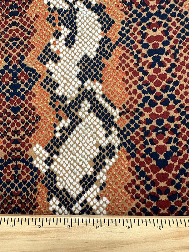 Copper Multi Snakeskin Animal Print Poly Georgette Fabric