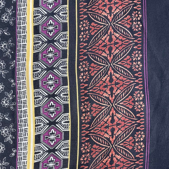 Black Multi Pattern Stripe Print Chiffon Fabric