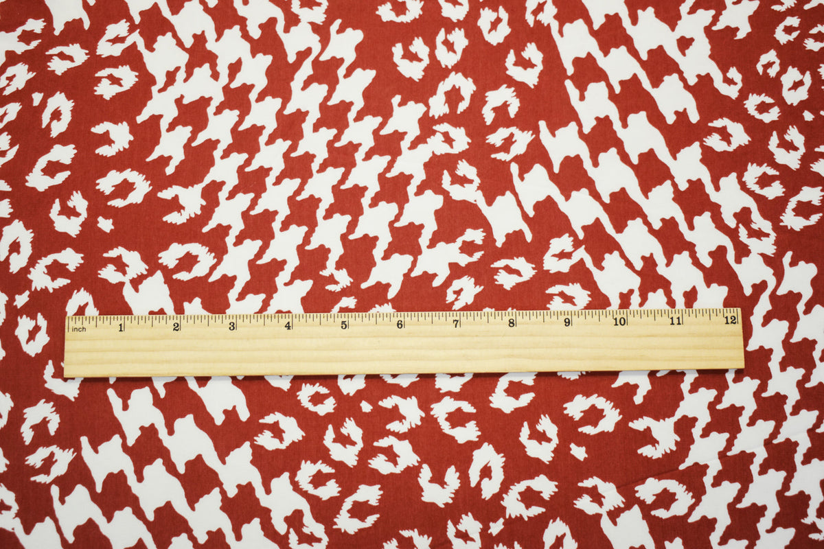 Orange-Beige Poly Abstract Houndstooth-Cheetah Printed Faille Woven Fabric