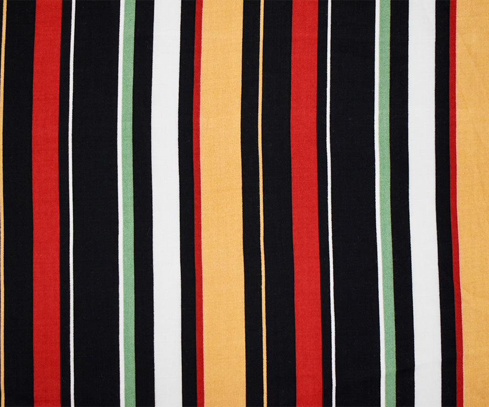 Black-Red-Multi Rayon Stripe Printed Challis Woven Fabric