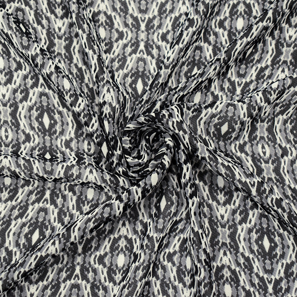 Black-Gray-White Polyester Aztec Printed Chiffon Woven Fabric