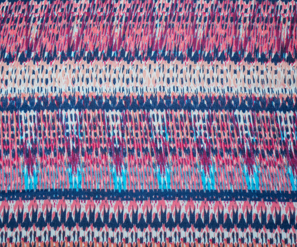 Navy-Coral-Multi Poly Aztec Ikat Printed Chiffon Woven Fabric