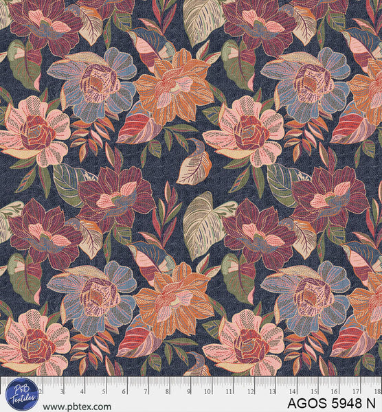 A Garden Of Stitches Navy Blue Florals 44"/45" Fabric Per Yard