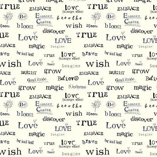 A Heart Led Life - Words of the Heart - Cream 44" / 45" Fabric Per Yard The Fabric Company