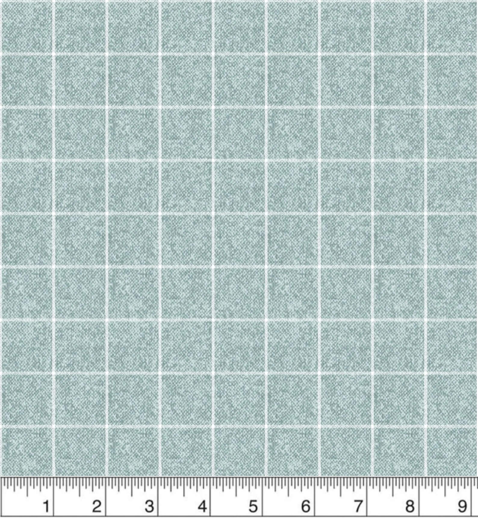 A Wooly Garden Window Plaid quilting fabric in aquamarine by Cheryl Haynes for Benartex, wool-look plaid on aqua cotton, sold by the yard
