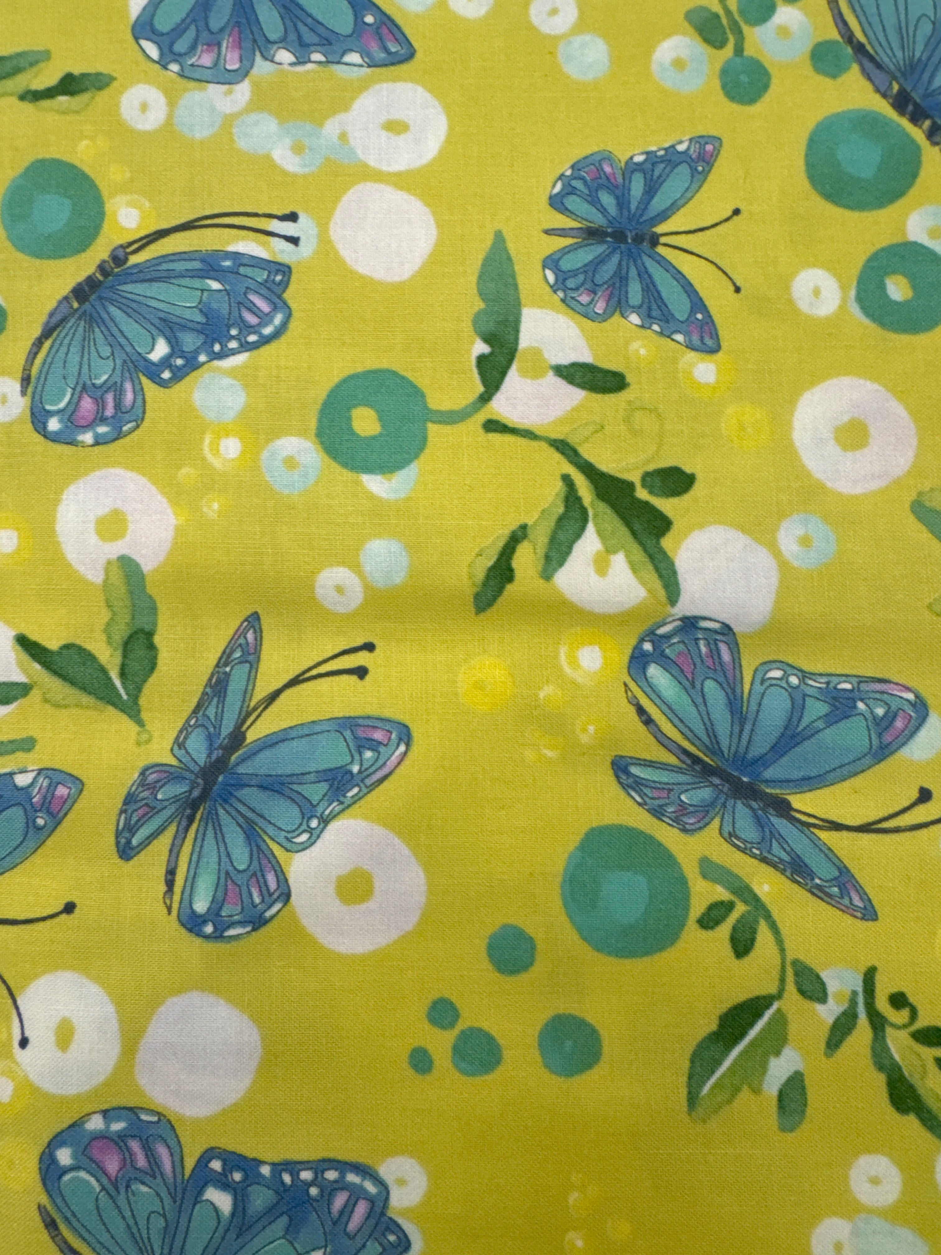 Cottage Bleu Chartreuse Butterflies novelty quilting fabric by Moda