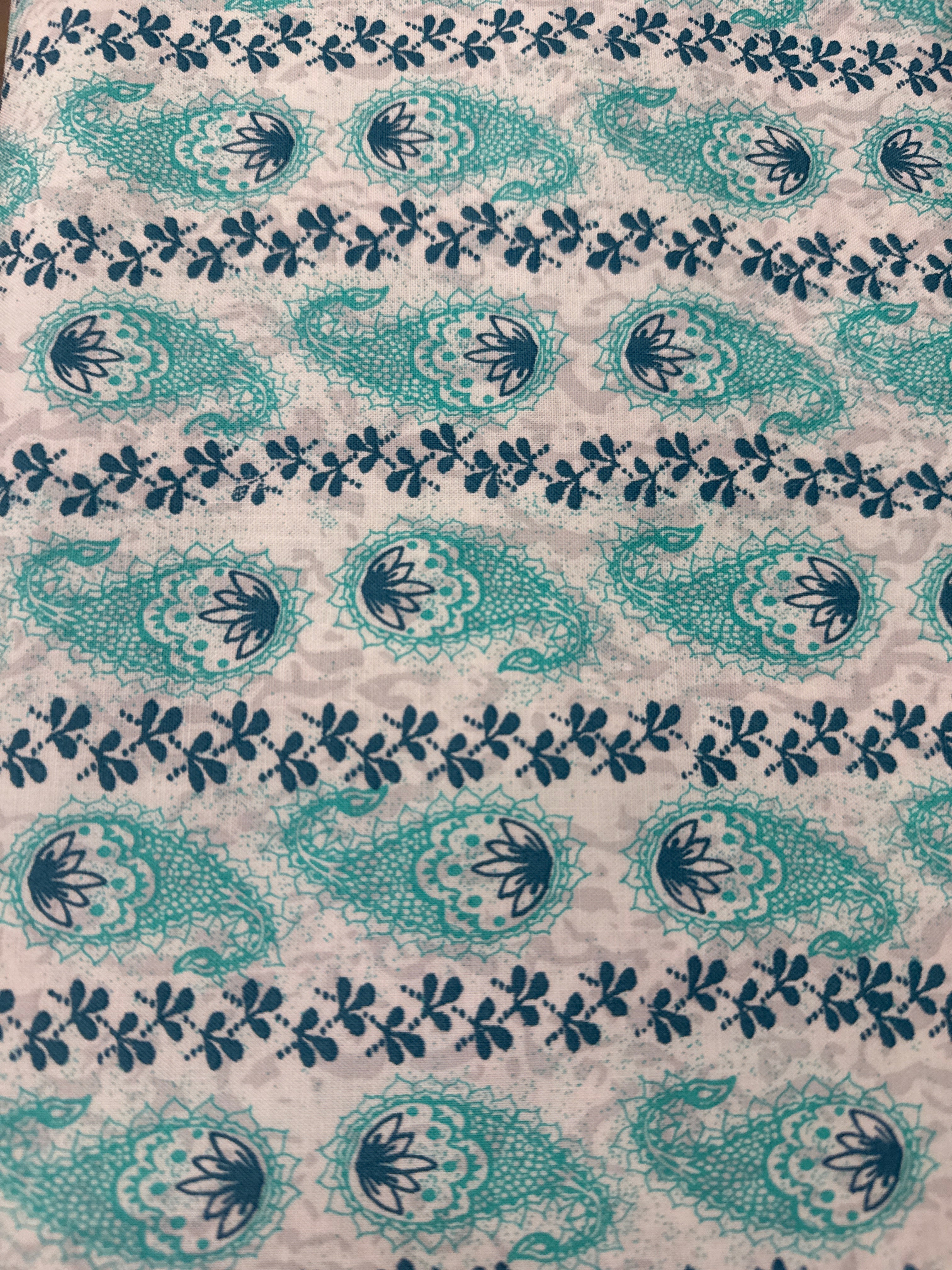 Our House Blue Decoration on White blender quilting fabric by Windham Fabrics