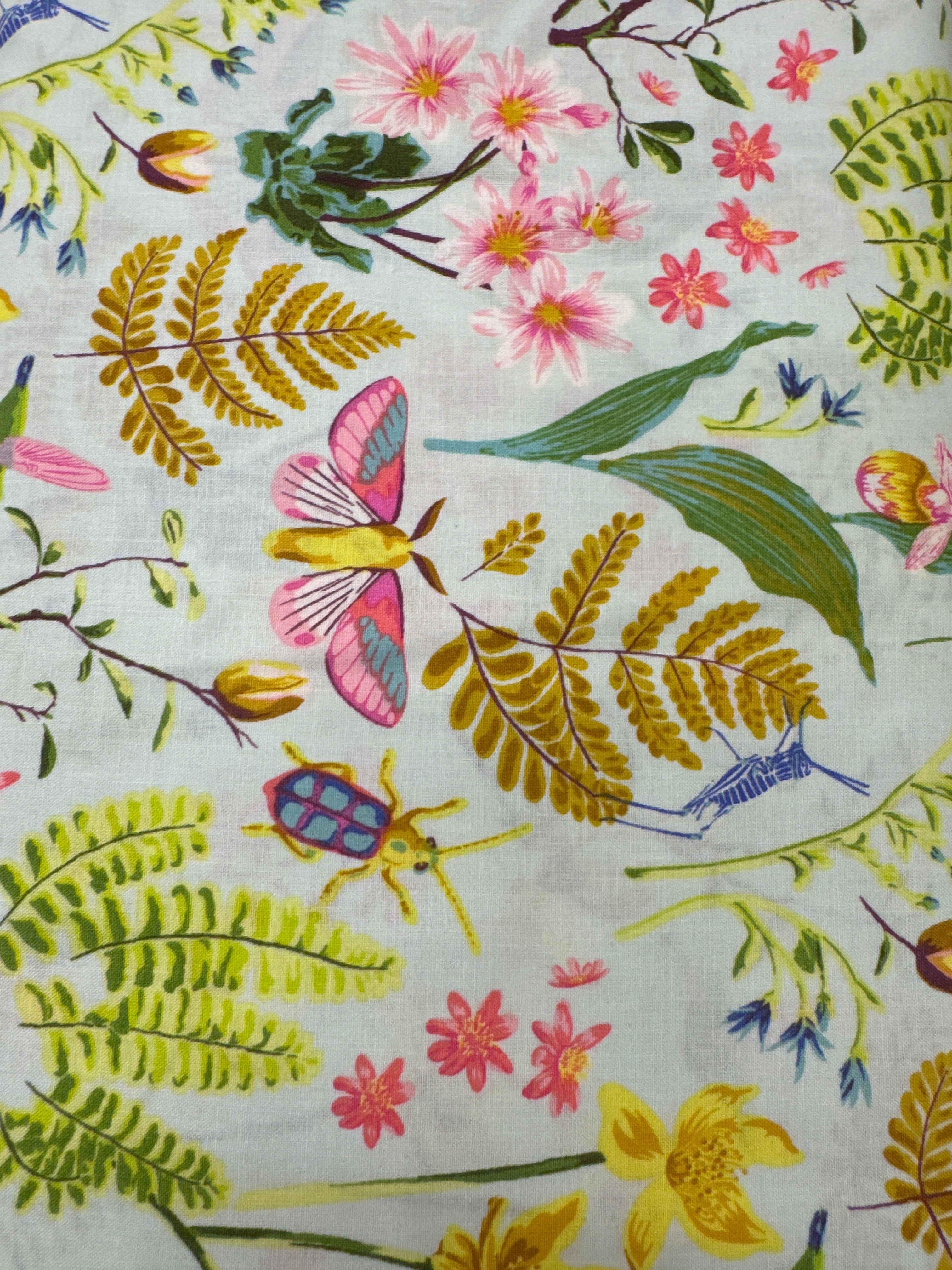 Moths Beetles and Hummingbirds Mint novelty quilting fabric by Windham Fabrics