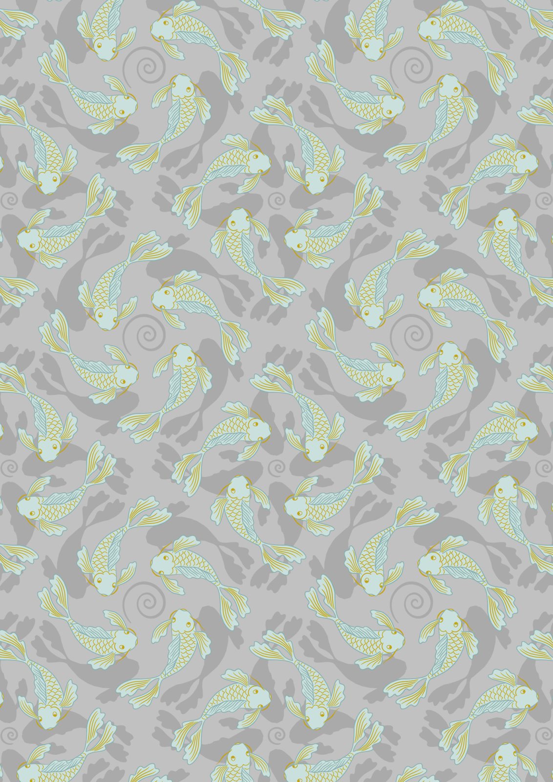 Lewis and Irene Sakura Koi quilting cotton on Light Gray with gold metallic