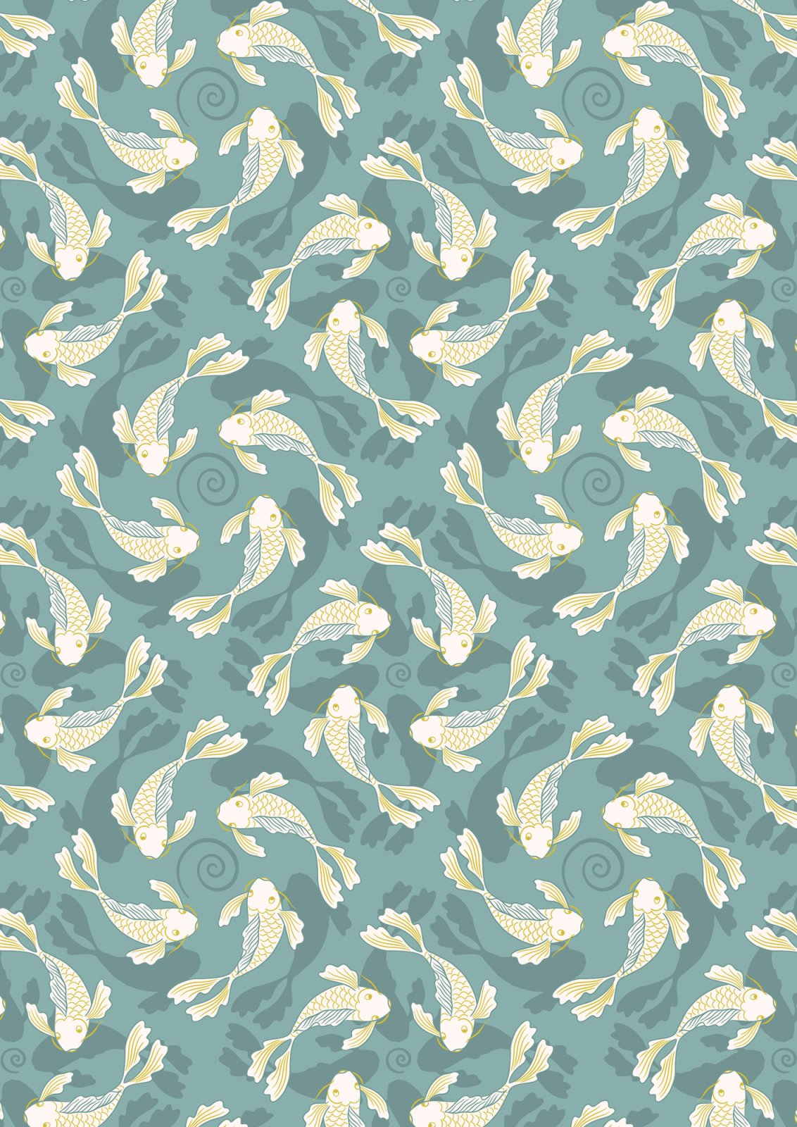 Lewis and Irene Sakura Koi quilting cotton on Blue with gold metallic