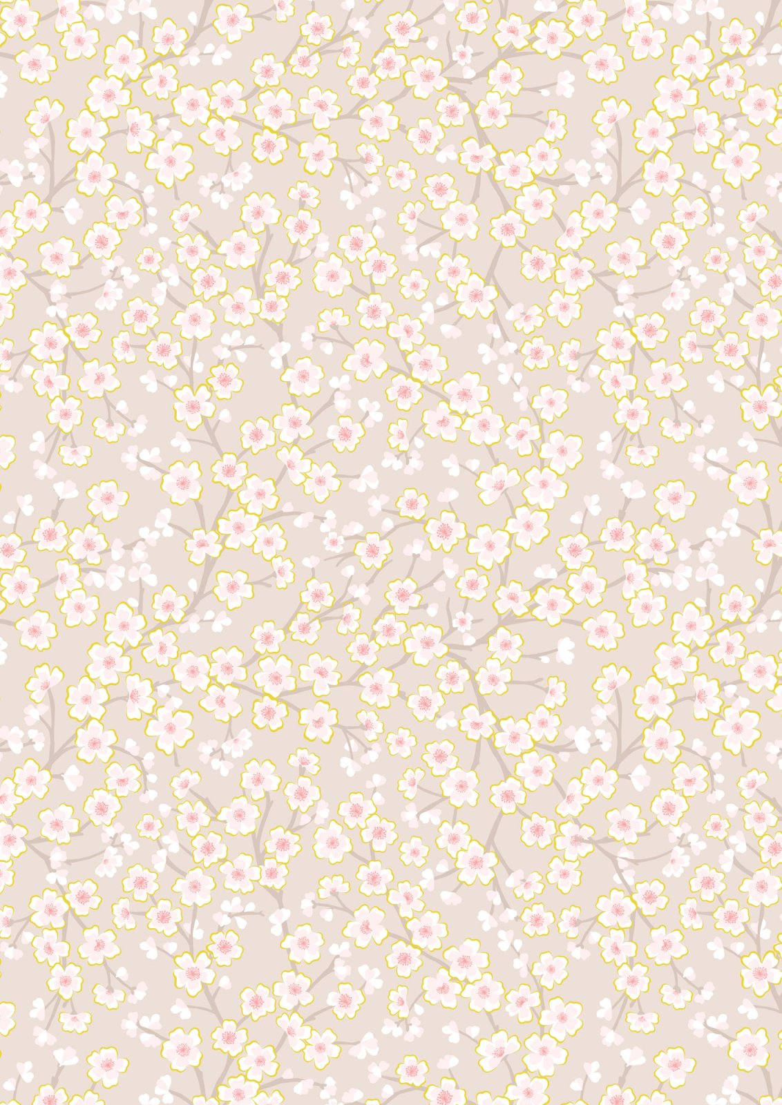 Lewis and Irene Sakura Pink Flowers quilting cotton on Neutral with gold metallic