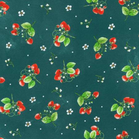 Robert Kaufman Strawberries Slate quilting fabric — strawberries on slate gray