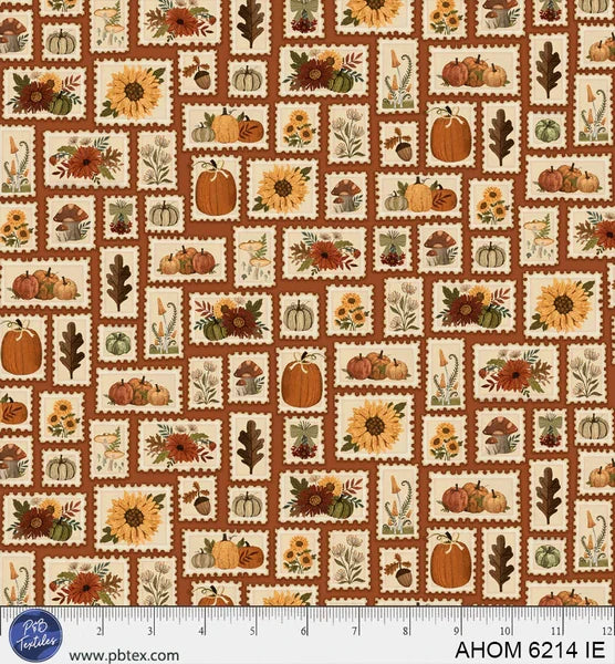 Autumn Homestead Set Stamps Rust quilting fabric by P and B Textiles