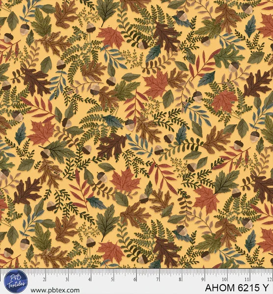 Autumn Homestead Fall Foliage Yellow quilting fabric by P and B Textiles