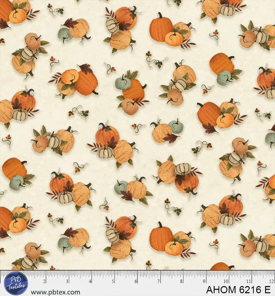 Autumn Homestead Tossed Pumpkins Cream quilting fabric by P and B Textiles
