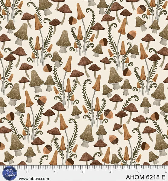 Autumn Homestead Mini Mushrooms Cream quilting fabric by P and B Textiles