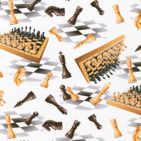 Robert Kaufman Checkmate chess novelty quilting cotton fabric in White