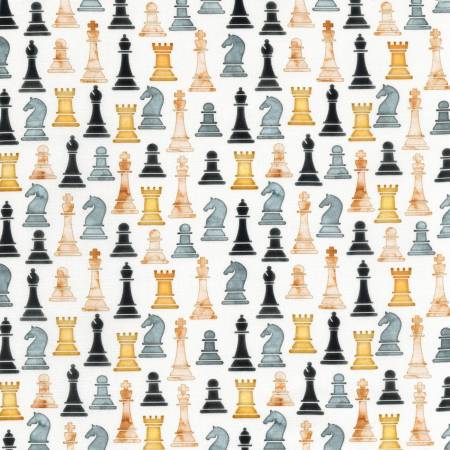 Robert Kaufman Checkmate chess novelty quilting cotton fabric in Ivory