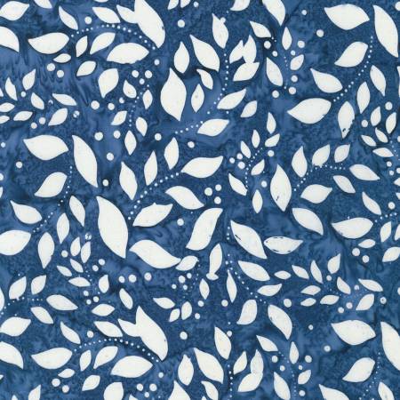Robert Kaufman Leaves Denim Batik quilting fabric — leaf motif in denim blue