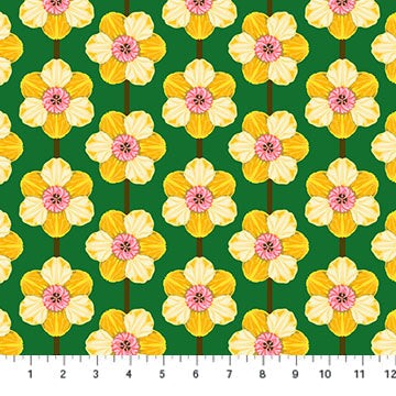 Anna Maria Daffodil quilting fabric in Verdant for Northcott