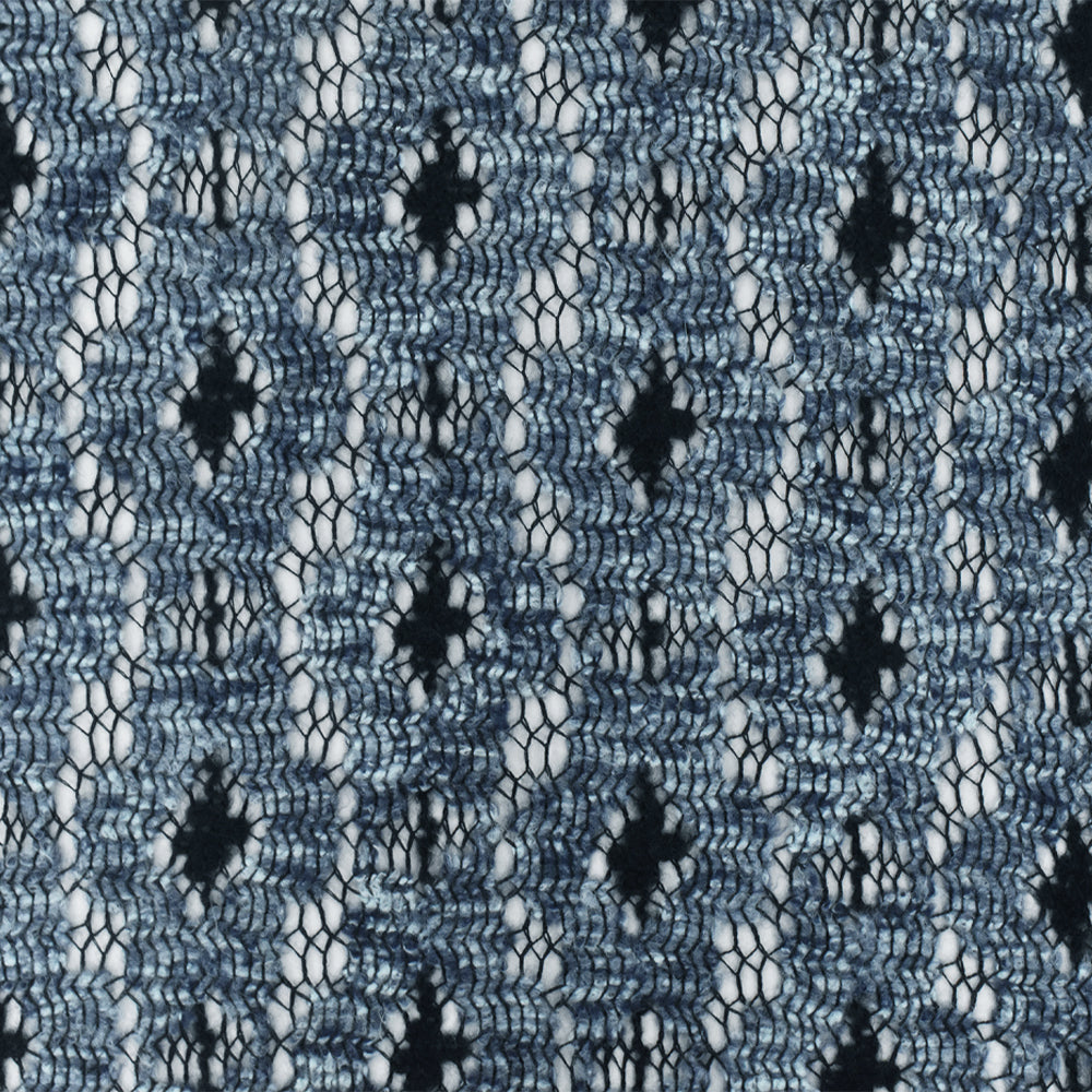 Ash Blue-Black-Multi Abstract Raschel Crochet Knit Fabric